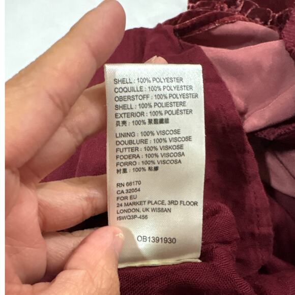 Free People Women Small Daphne Velvet Sleeve Mini Dress Roan Rouge Boho Western - Picture 10 of 12